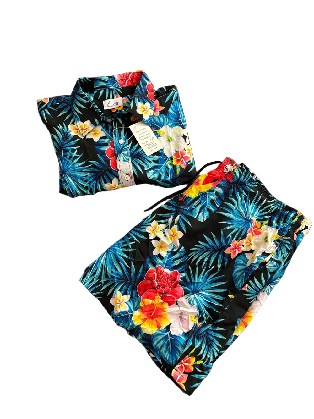 EUOW Tropical Hawaiian Shirt & Swim Trunks Set Floral Men’s XXL NWT
